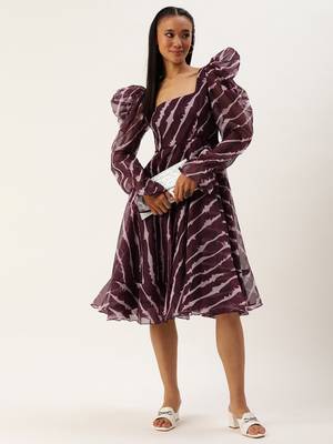 Ethnovog Ready To Wear Wine Digital Printed Organza Dress 5