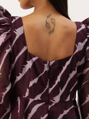 Ethnovog Ready To Wear Wine Digital Printed Organza Dress 6