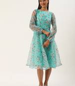 Ethnovog Ready To Wear Blue Digital Printed Organza Dress