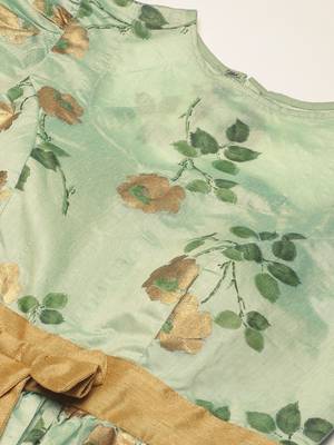 Ethnovog Ready To Wear Green Chanderi Silk Puff Sleeve Dress 2