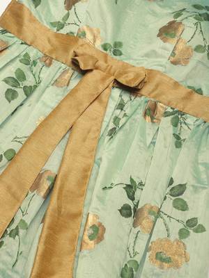 Ethnovog Ready To Wear Green Chanderi Silk Puff Sleeve Dress 6