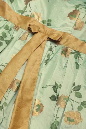 Ethnovog Ready To Wear Green Chanderi Silk Puff Sleeve Dress