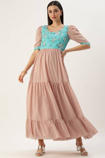 Ethnovog Ready To Wear Blue N Grey Digital Printed Dress