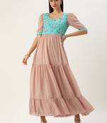 Ethnovog Ready To Wear Blue N Grey Digital Printed Dress