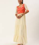 Ethnovog Ready To Wear Orange N Off White Printed Dress