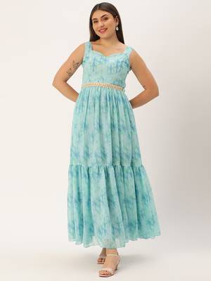 Ethnovog Ready To Wear Blue Digital Print Tiered Dress 1