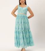 Ethnovog Ready To Wear Blue Digital Print Tiered Dress