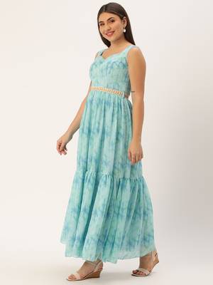 Ethnovog Ready To Wear Blue Digital Print Tiered Dress 3