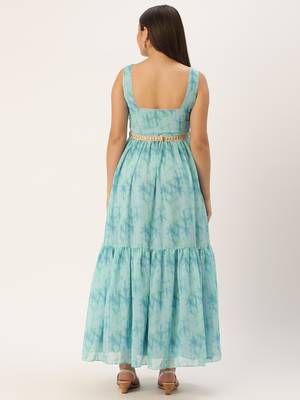Ethnovog Ready To Wear Blue Digital Print Tiered Dress 4