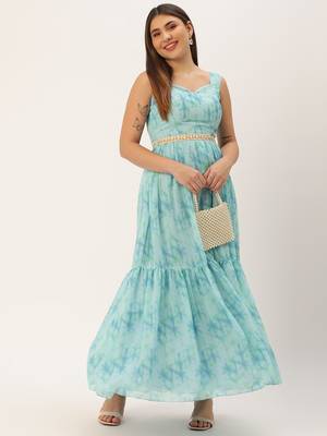 Ethnovog Ready To Wear Blue Digital Print Tiered Dress 5