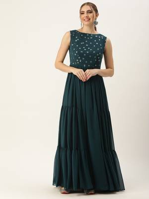 Ethnovog Ready To Wear Green Embroidered Georgette Dress 1