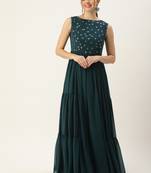 Ethnovog Ready To Wear Green Embroidered Georgette Dress