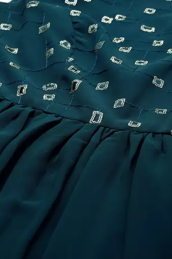Ethnovog Ready To Wear Green Embroidered Georgette Dress