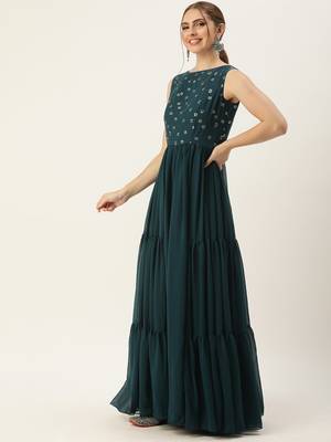 Ethnovog Ready To Wear Green Embroidered Georgette Dress 3