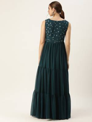 Ethnovog Ready To Wear Green Embroidered Georgette Dress 4