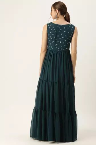 Ethnovog Ready To Wear Green Embroidered Georgette Dress