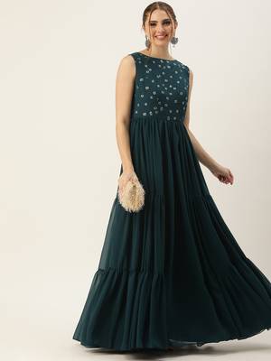 Ethnovog Ready To Wear Green Embroidered Georgette Dress 5