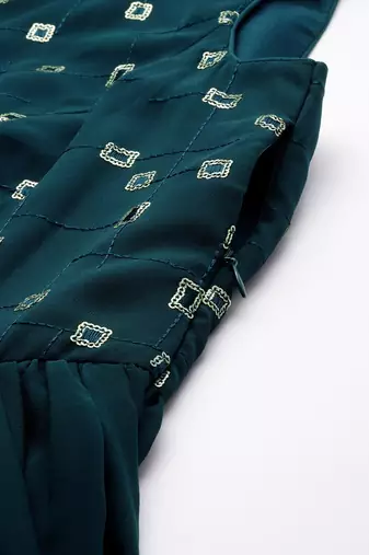 Ethnovog Ready To Wear Green Embroidered Georgette Dress
