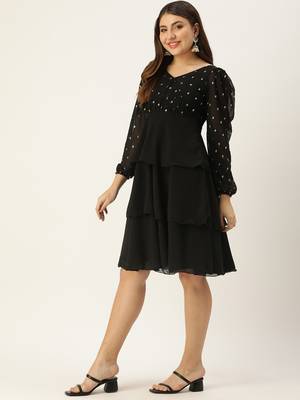 Ethnovog Ready To Wear Black Georgette Embroidered Layered Dress 3