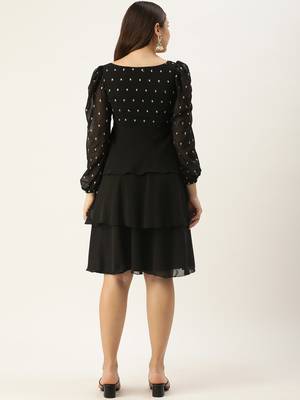 Ethnovog Ready To Wear Black Georgette Embroidered Layered Dress 4