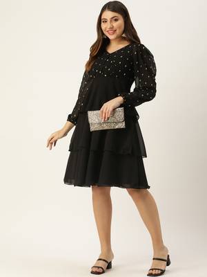 Ethnovog Ready To Wear Black Georgette Embroidered Layered Dress 5