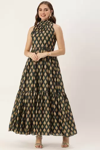 Ethnovog Ready To Wear Multicolor Digital Printed Chinon  Dress