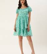 Ethnovog Ready To Wear Mint Blue Chinon Digital Printed Dress