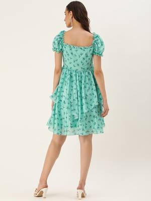 Ethnovog Ready To Wear Mint Blue Chinon Digital Printed Dress 4