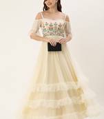 Ethnovog Ready To Wear Off White Cotton N Net Gown