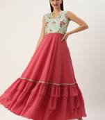 Ethnovog Ready To Wear Blue Chinon N Pink Georgette Gown