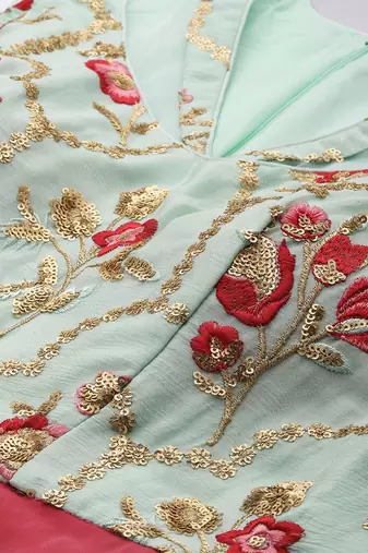 Ethnovog Ready To Wear Blue Chinon N Pink Georgette Gown