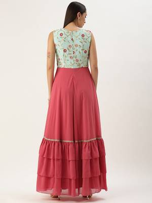 Ethnovog Ready To Wear Blue Chinon N Pink Georgette Gown 4