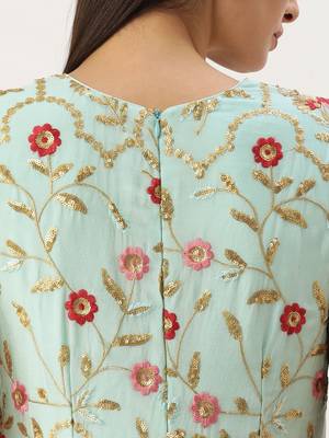 Ethnovog Ready To Wear Blue Chinon N Pink Georgette Gown 6
