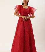 Ethnovog Ready To Wear Dark Red Sequins Embroidered Gown