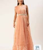 Ethnovog Ready To Wear Peach Foil Printed Cotton Gown