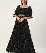 Ethnovog Ready To Wear Black Georgette Embroidered Overlap Draped Gown