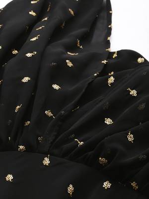 Ethnovog Ready To Wear Black Georgette Embroidered Overlap Draped Gown 2