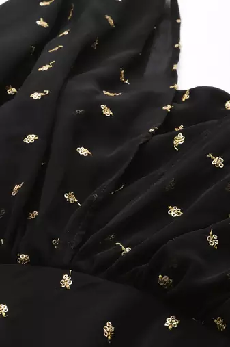 Ethnovog Ready To Wear Black Georgette Embroidered Overlap Draped Gown
