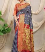 GREY TRENDY GOREGOUS SILK SAREE
