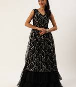 Ethnovog Ready To Wear Black Net Embroidered V Neck Gown