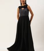 Ethnovog Ready To Wear Dark Grey Embroidered N Black Twisted Drape Gown