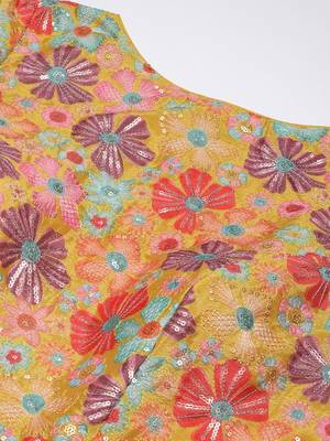 Ethnovog Ready To Wear Multicolored Embroidered N Green Georgette Gown 2