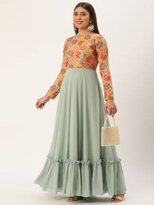 Ethnovog Ready To Wear Multicolored Embroidered N Green Georgette Gown 5
