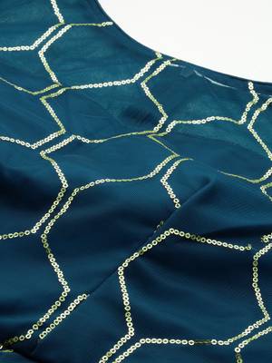 Ethnovog Ready To Wear Blue Net Embroidered Floor Length Gown 3