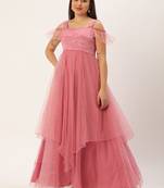 Ethnovog Ready To Wear Blue Embroidered Georgette N Net Layered Gown