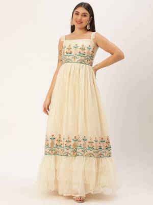 Ethnovog Ready To Wear Off White Gota Patti Cotton Embroidered Gown 1