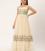 Ethnovog Ready To Wear Off White Gota Patti Cotton Embroidered Gown