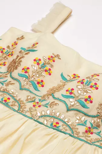 Ethnovog Ready To Wear Off White Gota Patti Cotton Embroidered Gown