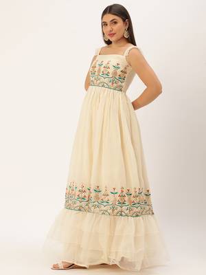 Ethnovog Ready To Wear Off White Gota Patti Cotton Embroidered Gown 3