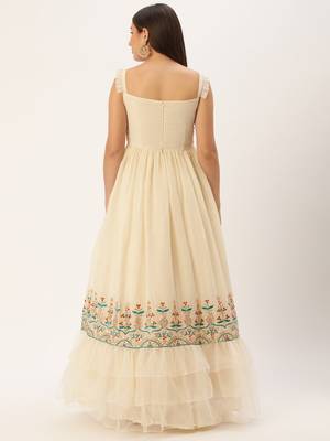 Ethnovog Ready To Wear Off White Gota Patti Cotton Embroidered Gown 4